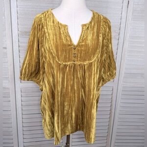 MAURICES Velvet Puff Sleeve Boho Blouse Gold-XL